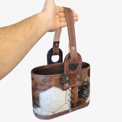 Matera canasta oval pelo y manija de cuero - comprar online