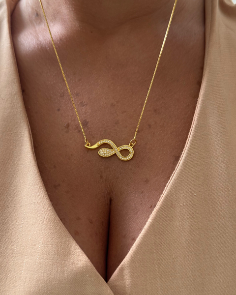COL349 - COLAR VENEZIANA SERPENTE INFINITO ZIRCÔNIA - 40cm + 5cm extensor - FOLHEADO A OURO 18k - comprar online
