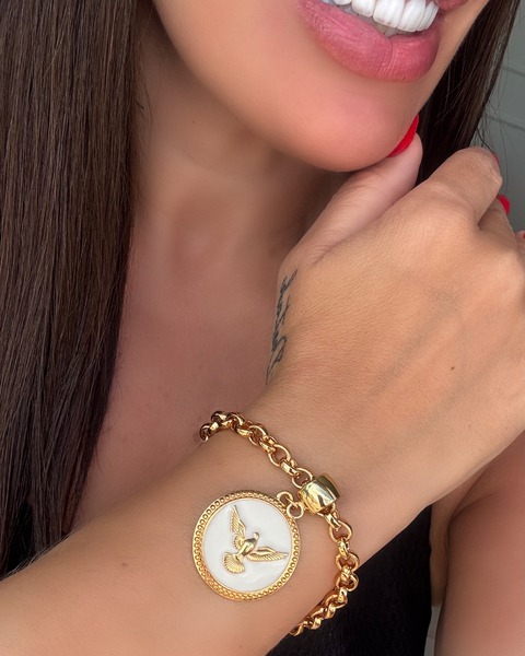 PUL495 - PULSEIRA ELO PORTUGUÊS GROSSO MEDALHA BRANCA ESPIRITO SANTO - ZAMAC- LINHA PREMIUM - comprar online