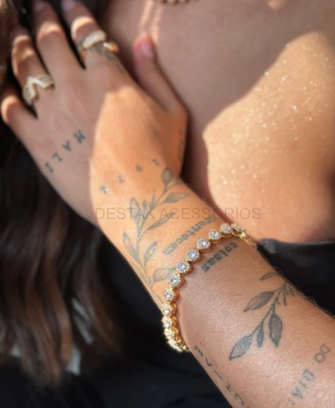 PUL784 - PULSEIRA INSPRED ARIANA ZIRCÔNIA NAVETI CORAÇÃO GOLD - ZAMAC- LINHA PREMIUM - comprar online