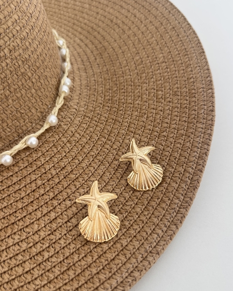 BR01- BRINCO SUMMER CONCHA ESTRELA - FOLHEADO A OURO 18k - comprar online