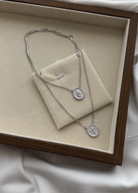 CON21B- COLAR ESCAPULÁRIO MEDALHA NOSSA SENHORA ZIRCÔNIA - FOLHEADO A PRATA 925 - comprar online