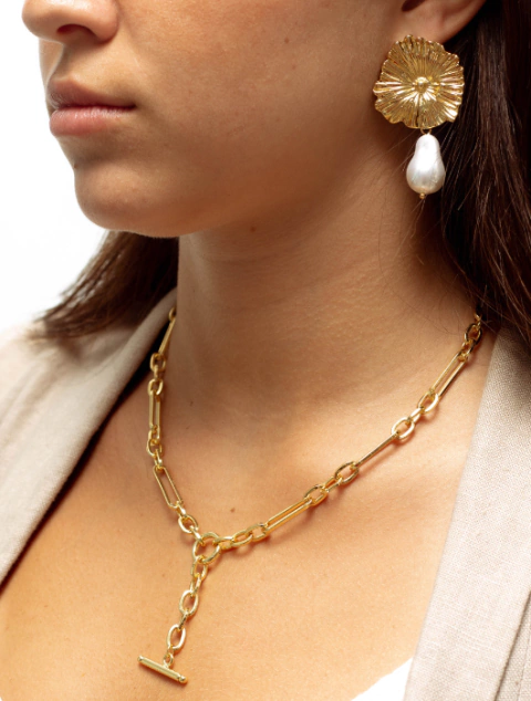 Aro flor con perla cultivada irregular - comprar online