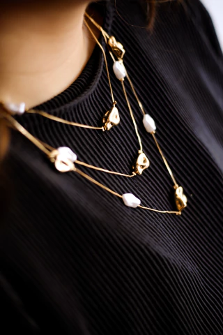 Colar triplo Orgânico e Pérola Barroca