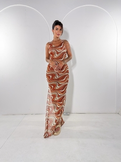 Vestido Cavado Tule Psicodélico Marrom - comprar online