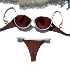 Biquíni Aro Inteiro Agatha Viés Duo/Viés com regulagem Marrom e Off