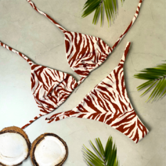 Biquíni Cortininha/Tira Zebra Marrom e Off - comprar online