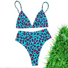 Biquíni Maria/Hot Pants Onça Azul e Rosa