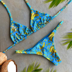 Biquíni Cortininha/Tira Banana Oncinha Azul