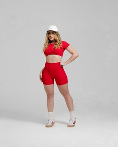 Conjunto Top Manguinha/Short Vermelho Canelado na internet
