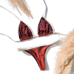 Biquíni Cortininha Duo Viés/Viés Regulável Marrom e Off - Jasmine BIKINIS | Moda Praia: Biquínis, Maiôs, Saídas, Crochê