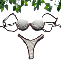 Imagem do Biquíni Meia-Taça Maia Viés Duo/Asa Delta Fio Duplo Viés Off e Marrom
