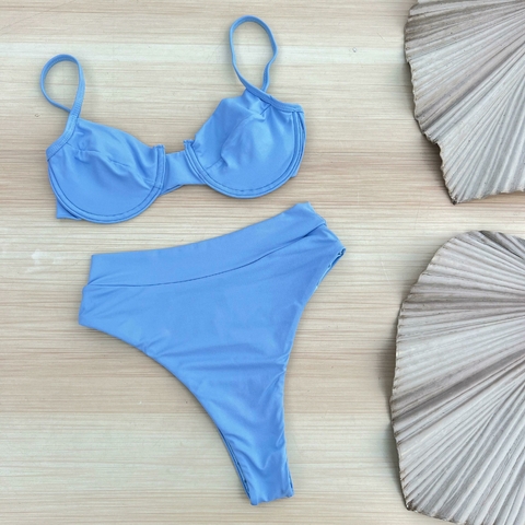 Biquíni Meia-Taça Mari/Hot Pants Azul Enseada Brick - comprar online