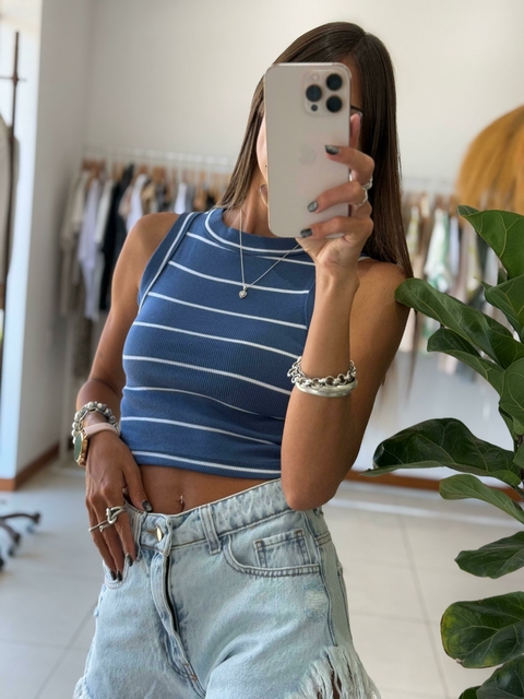 Top GINA RAYADO - Azul