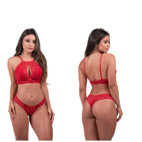 Conjunto Lingerie Flavia Rosa e Vermelho REF. 10094