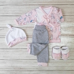 ajuar de bienvenida conejitos rosa & gris