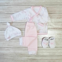 ajuar de bienvenida ositos rosa & blanco