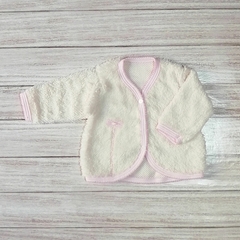 campera peluche soft natural con rosa