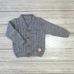 saco tejido escote en V gris jaspeado