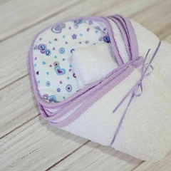 toallon con capucha corazones lila - comprar online