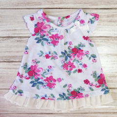 Vestido sin Mangas Blanco con Flores Rosa-Azul