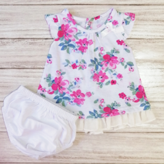 Vestido sin Mangas Blanco con Flores Rosa-Azul - comprar online