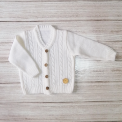 saco tejido escote en V blanco