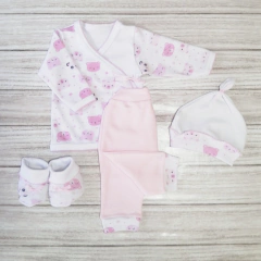 ajuar de bienvenida ositos rosa combinado