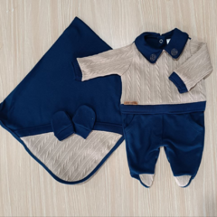 Saída Maternidade Luxo Mundo Colorido Azul Marinho Com Detalhes em Linha - comprar online