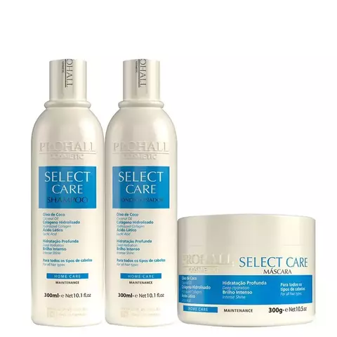 Kit Shampoo + Condicionador 300ml + Máscara 300g Select Care Manutenção Pós Química - Prohall