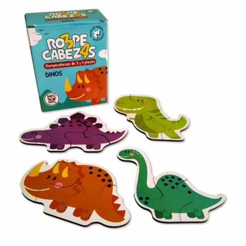 ROMPECABEZAS DINOSAURIOS 4 X 3 Y 4 PIEZAS -
