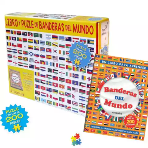LIBRO Y PUZZLE DE BANDERAS DEL MUNDO