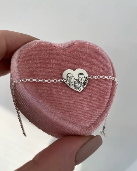 Pulseira Personalizada em Prata 925 - Coração com Fotogravação ou Escrita - PRODUÇAO EM ATÉ 5 DIAS - comprar online