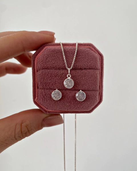 Conjunto Ponto de Luz Redondo em Prata 925 - Colar e Brinco de 6 mm - comprar online