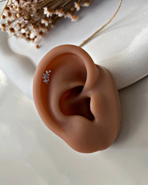 Piercing folha - lado direito - topo em Prata 925 e haste em aço cirúrgico - comprar online