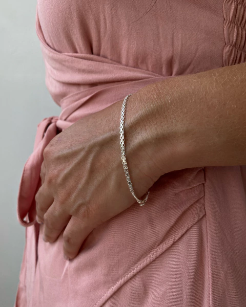 Pulseira Esteira em Prata 925 - Fina e Delicada - 2mm x 18,5cm