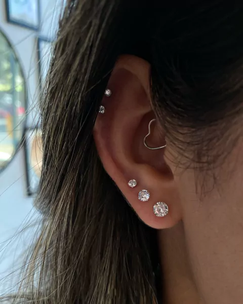 Trio de Brincos Ponto de Luz Redondo em Prata 925 - 5 mm, 4 mm e 3 mm