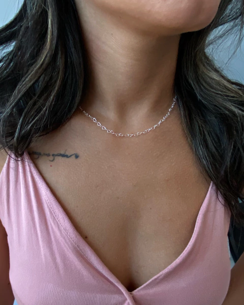 Corrente elo de corações em Prata 925- 40 cm - Fio 40