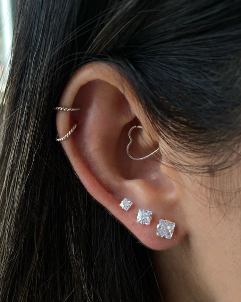 Trio de brincos - ponto de luz - quadrado - 3, 4, 5 mm - em Prata 925