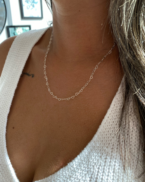 Corrente elo de corações - 45 cm - Fio 40 - em Prata 925 - comprar online