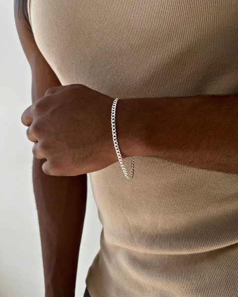 Pulseira Masculina Groumet em Prata 925 - 4mm x 21cm - Imponente e Estilosa