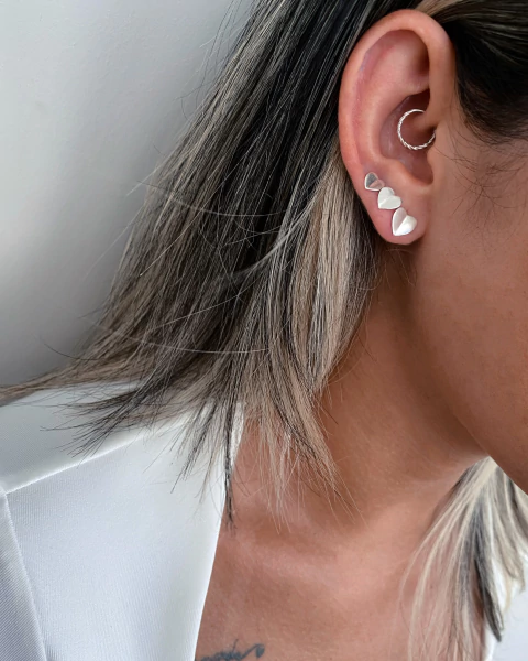 Trio de brincos - coração origami - 6, 7 e 8 mm - em Prata 925 - comprar online