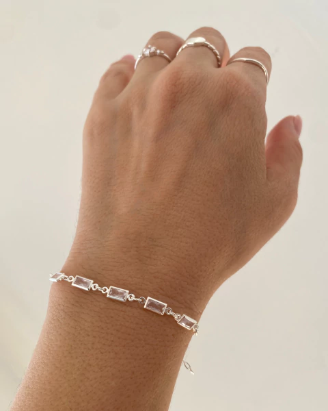 Pulseira Zircônia Retangular - 18,5 cm - Prata 925 - comprar online