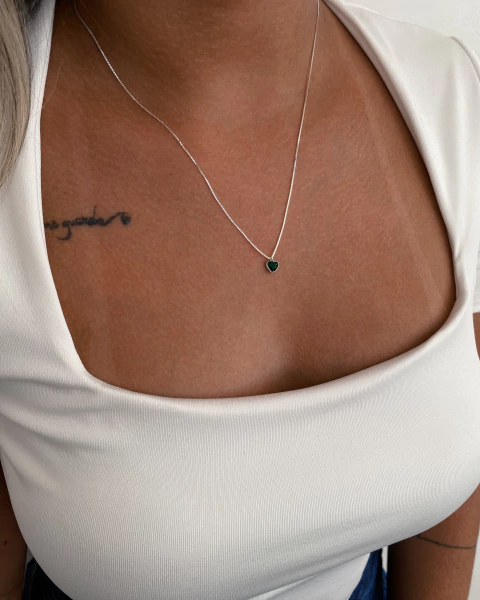 Colar ponto de luz - 5 mm - coração verde - em Prata 925 - comprar online