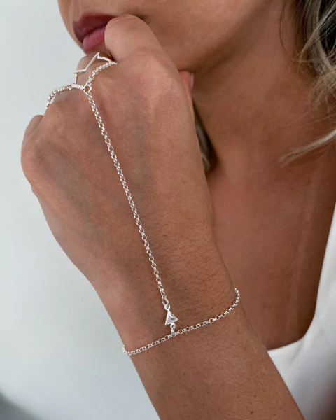 Pulseira de mão/Hand Chain/Jade - ponto de luz - triângulo - em Prata 925 - comprar online
