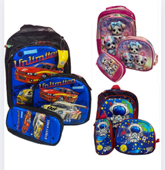 Mochila Escolar 3D NZA kit 3 peças com Lancheira e Estojo