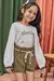 CONJ. BLUSA MANGA LONGA E SHORTS EM FLEECE VERDE ESCURO KUKIE 79357 na internet