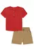 CONJ. BATA EM PIQUET E BERMUDA EM SARJA VERMELHO LUC.BOO 78031 - comprar online