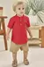 CONJ. BATA EM PIQUET E BERMUDA EM SARJA VERMELHO LUC.BOO 78031