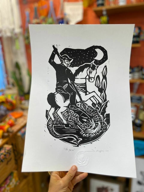 XILOGRAVURA -JORGE E O DRAGÃO (NORDESTINO)